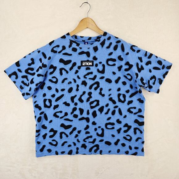 Bangboy X Iztion Boxy Shirt Mens Medium Blue Leopard All Over Print Streetwear - Picture 2 of 12